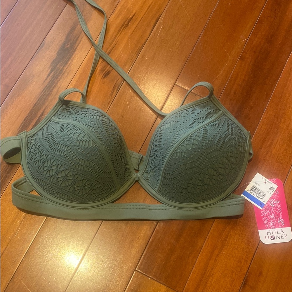 Hula Honey Green Lace Padded Underwire Bikini Top Swimsuit Separates XL 4/25 New